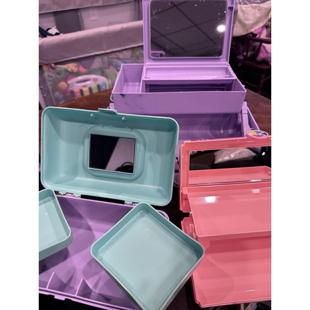 Caboodles 3 Cases Lavender Purple & Mint Green Makeup Organizer Vintage Set Of 3 - Picture 10 of 15